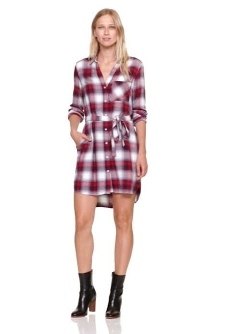 Gap + Pendleton Plaid Shirt Dress with Tie Waist - Red White
